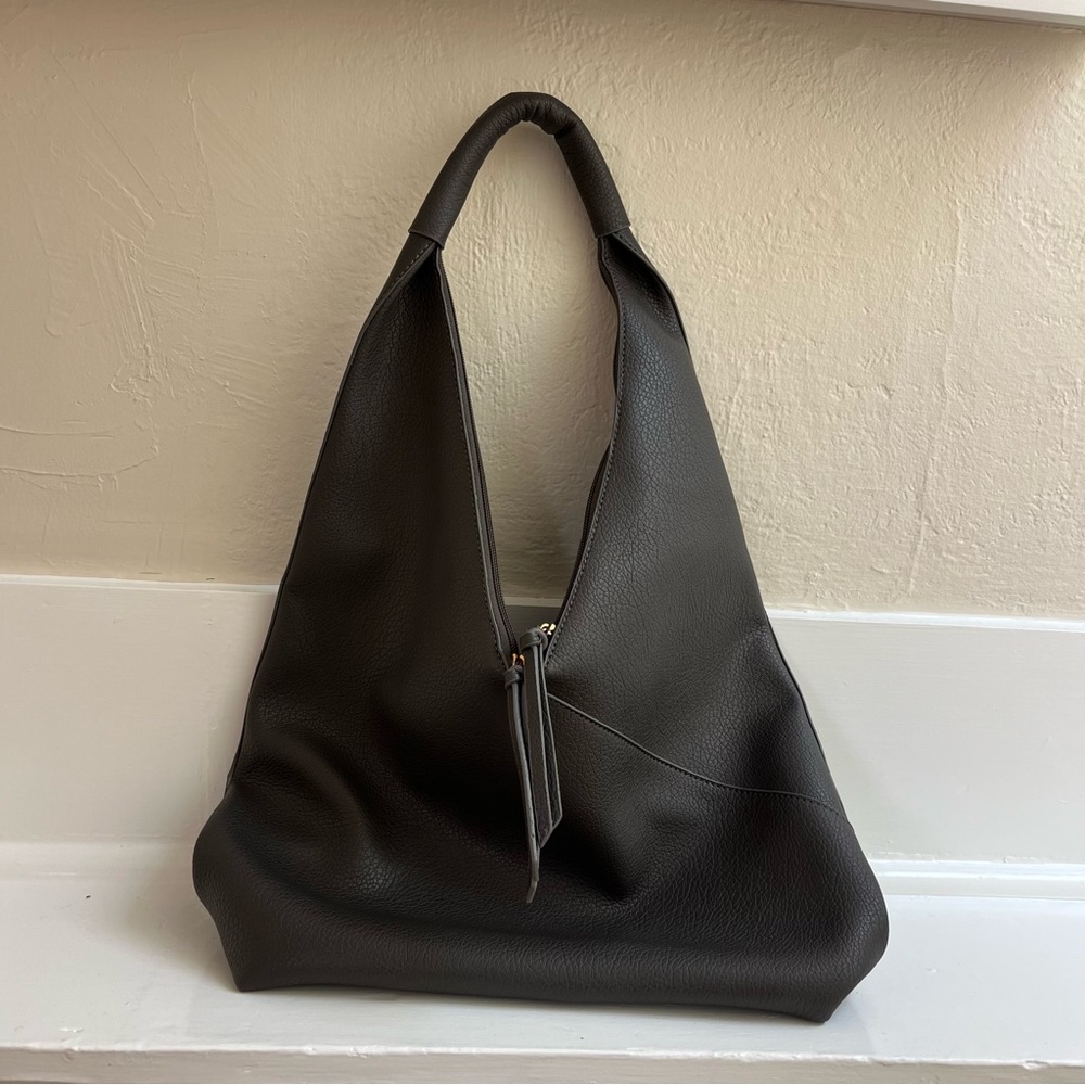 Grey Leather Slouched Bag